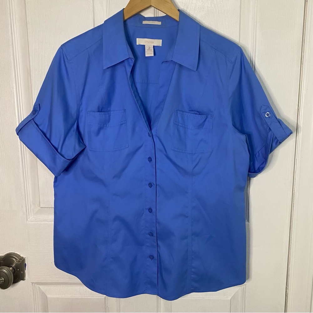 CHICO’S no iron blue button up